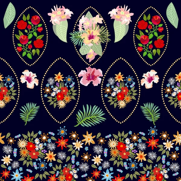 Borde vectorial floral con elementos de estilo tropical . — Archivo Imágenes Vectoriales