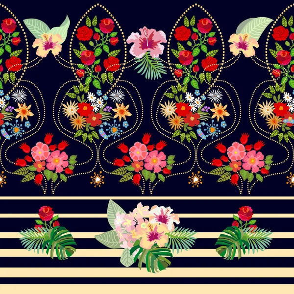 Borde vectorial floral con elementos de estilo tropical . — Vector de stock