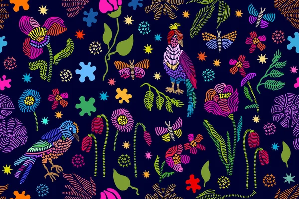 Broderie florale inspirée de l'art populaire . — Image vectorielle