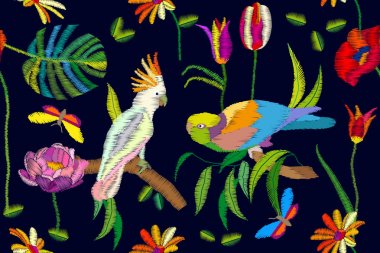 Sıcak tropikal yaz. Sorunsuz vektör desen işlemeli doku ile.