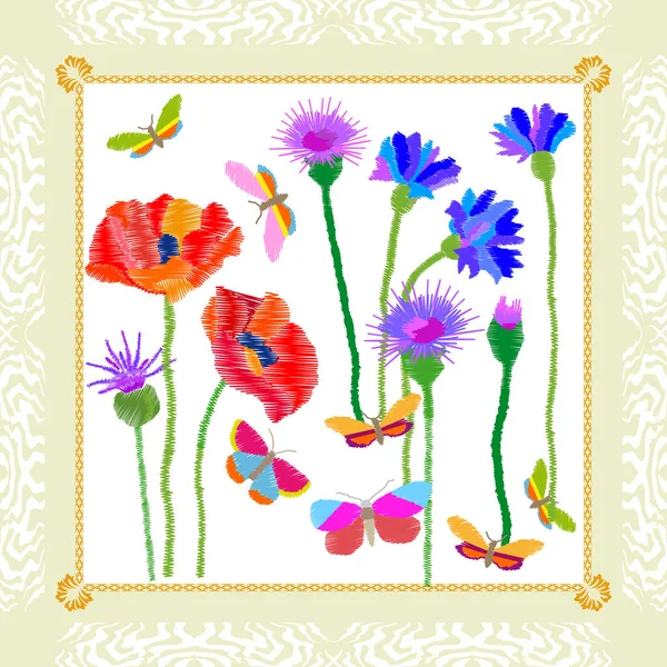 Spring wilde bloemen tuin. — Stockvector