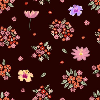 Sorunsuz vektör desen ile farklı çiçek öğeleri.