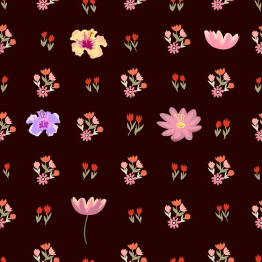 Sorunsuz vektör desen ile farklı çiçek öğeleri.