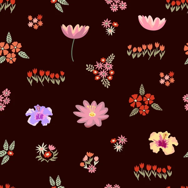 Modèle vectoriel sans couture avec différents éléments floraux . — Image vectorielle