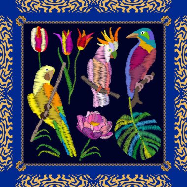 Egzotik papağan ile nakış.