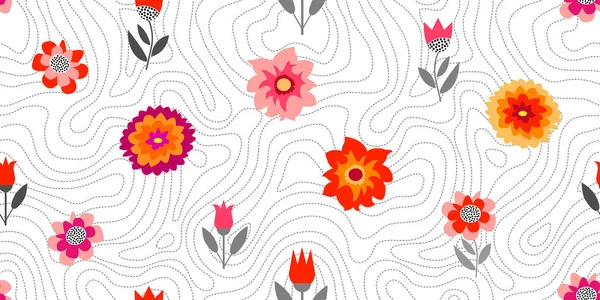 Gloire d'automne. Modèle vectoriel sans couture avec chrysanthèmes et asters . — Image vectorielle