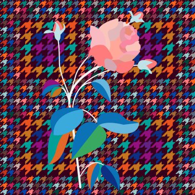 Yaratıcı İngilizce kumaş baskı ile işlemeli gül kareli. 