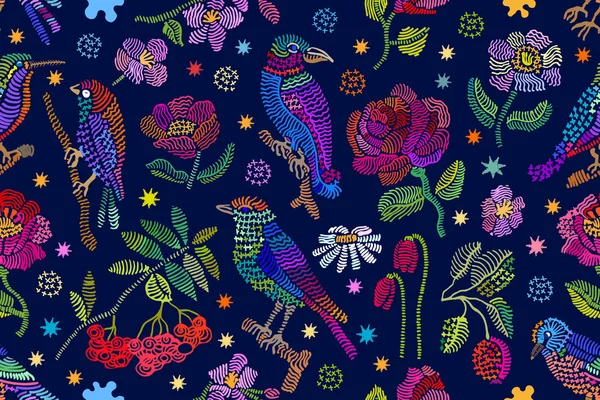 カラフルな民俗芸術に触発されたテクスチャを刺繍. — ストックベクタ