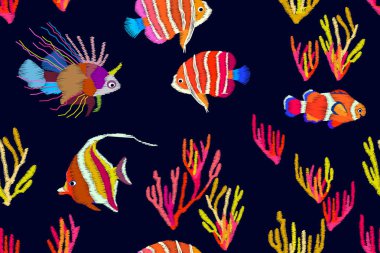 Tropikal derin lagün. Stilize işlemeli doku ile sorunsuz vektör desen. 