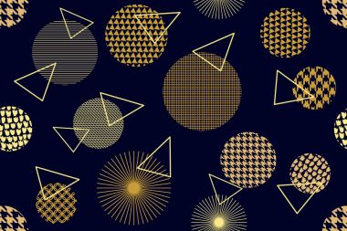 Japon altın baskı. Sorunsuz vektör desen farklı geometrik şekillerle.