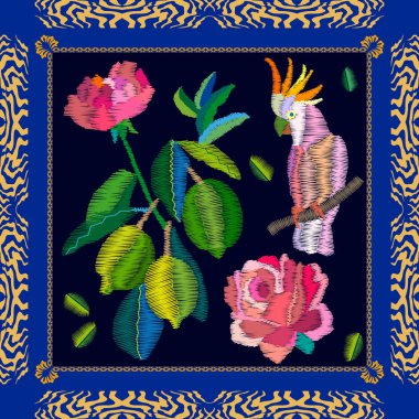 Gül bahçesinde papağan.