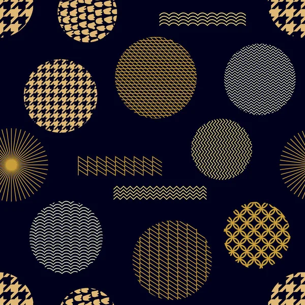 Impresión dorada japonesa. Patrón de vector sin costuras con diferentes formas geométricas . — Archivo Imágenes Vectoriales