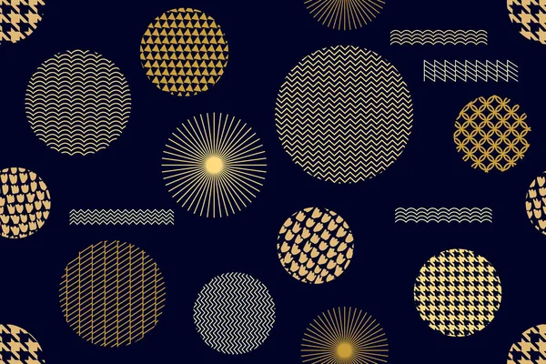 Japanse gouden afdrukken. Naadloze vector patroon met verschillende geometrische vormen. — Stockvector