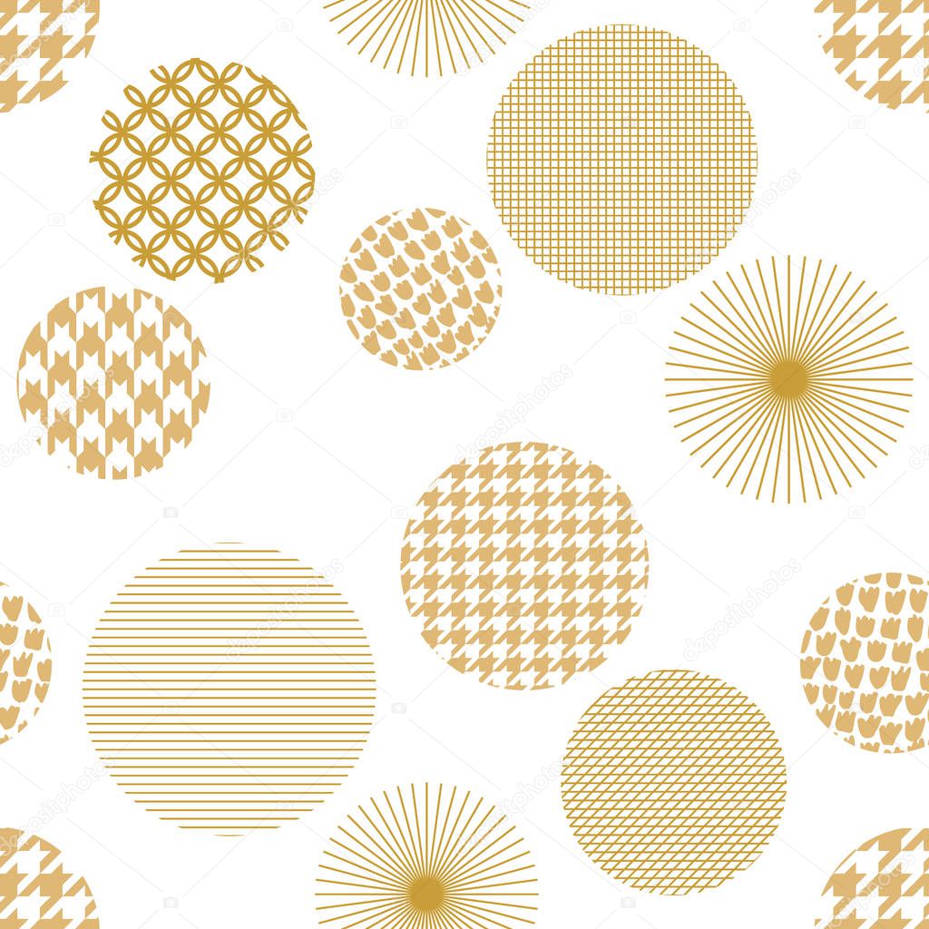 Japanese golden print. Seamless vector pattern with different geometric shapes.