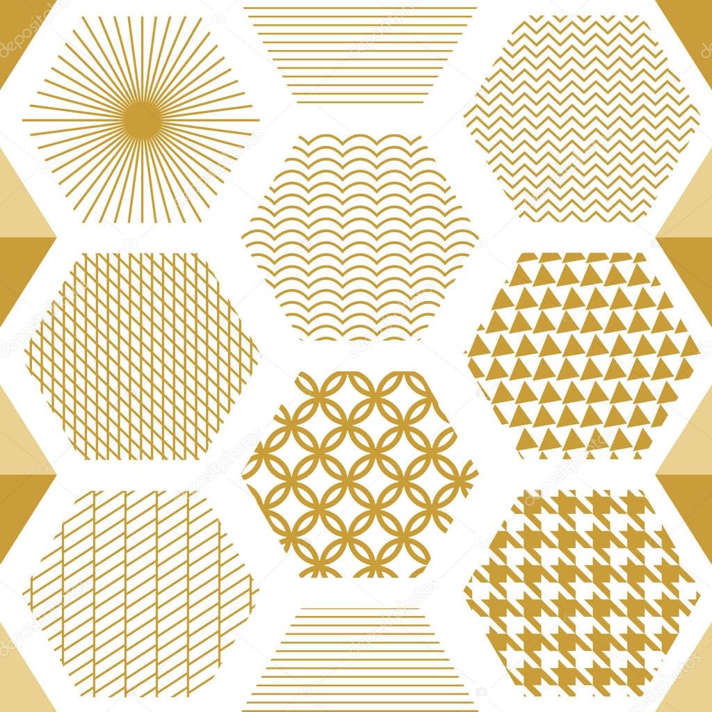 Japanese golden print with hexagons.