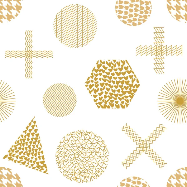 Сучасний золотий принт з хрестами, шестикутниками, трикутниками та колами . — стоковий вектор