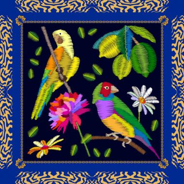 Meyve bahçesi ve kuşlar.