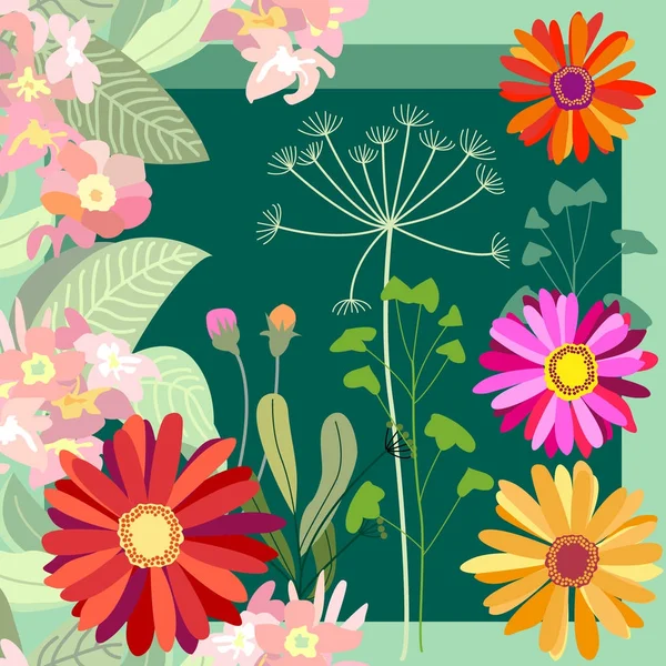 Jardin fleuri d'automne. Roses et gerbera . — Image vectorielle