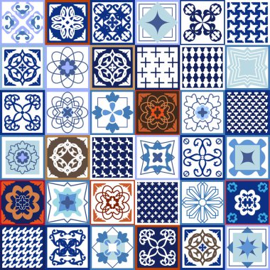Vintage set of checkered ceramic tiles. clipart