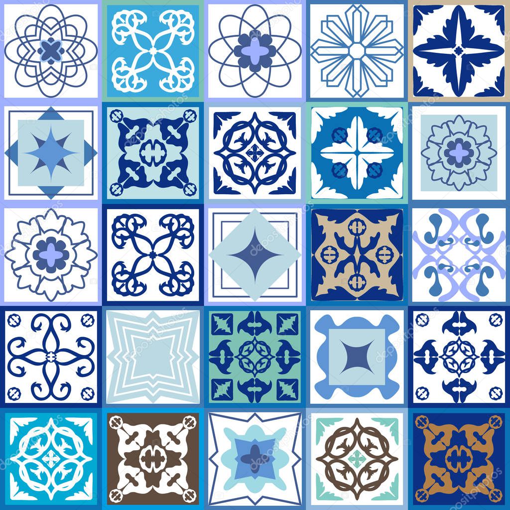 Vintage set of checkered ceramic tiles.