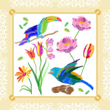 Sonbahar bahçedeki kuşlar. 