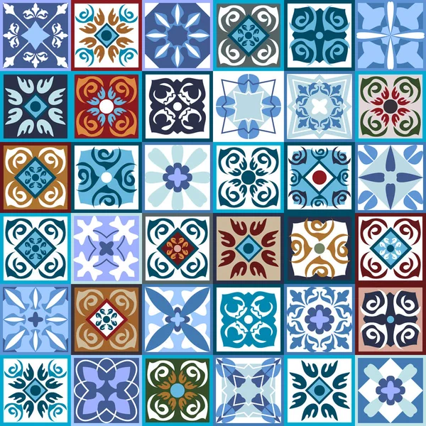 Mosaico de cerámica esmaltada con motivos marroquíes, españoles, portugueses . — Vector de stock