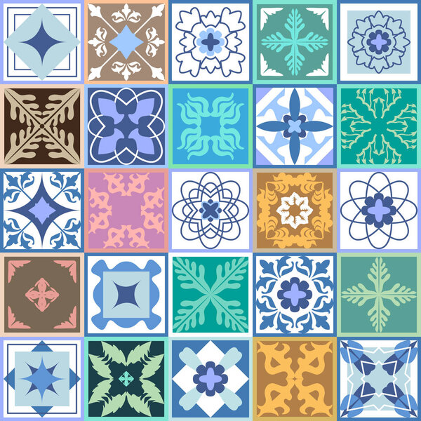 Набор зеленой керамической плитки. Керамическая мозаика с марокканскими, испанскими, португальскими мотивами
.