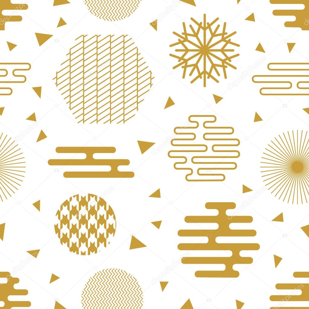 Chaotic golden geometric festive pattern.