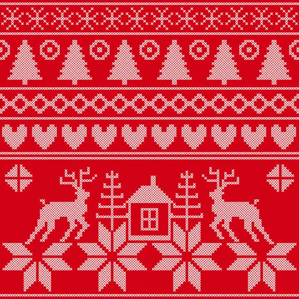 Waldgeist. Reihe traditioneller skandinavischer Weihnachtsmuster. — Stockvektor
