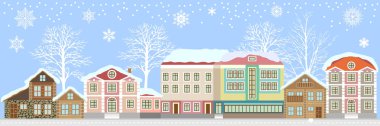 Neşeli Noel dekorasyonu. Eski tarihi şehir panoraması kış.