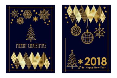 Modern tarzı neşeli Noel ve mutlu yeni yıl kartları.