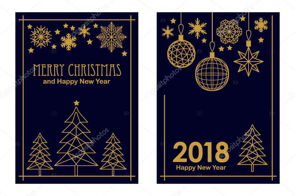 Modern style Merry Christmas and Happy New Year cards.