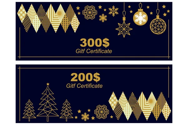 Gift voucher template. Golden ornaments on black background. — Stock Vector