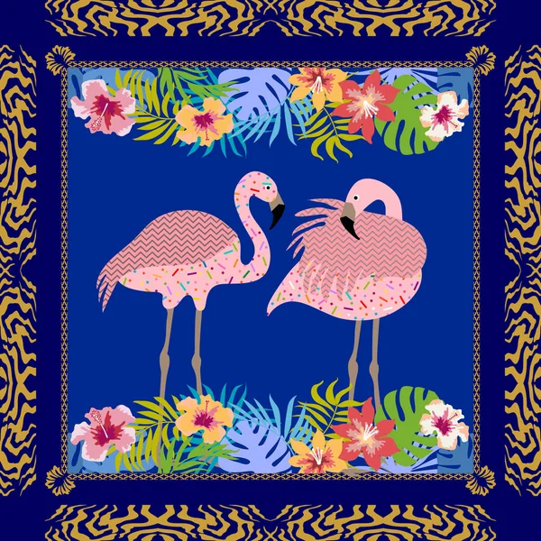 Tropik desenli İpek eşarp.