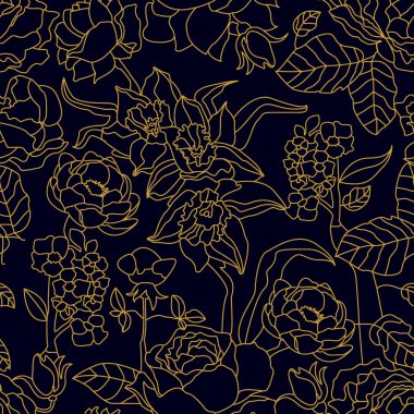 Sorunsuz çiçek desenli çiçek açan gül ve Nergis.