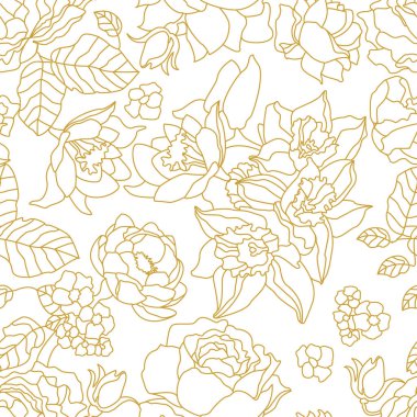 Sorunsuz çiçek desenli çiçek açan gül ve Nergis.