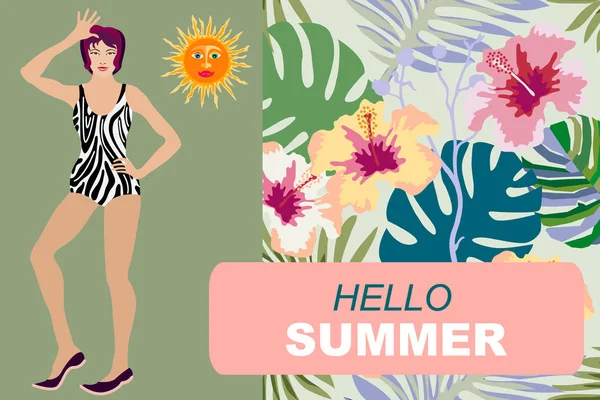 こんにちは夏のカード デザイン. — ストックベクタ
