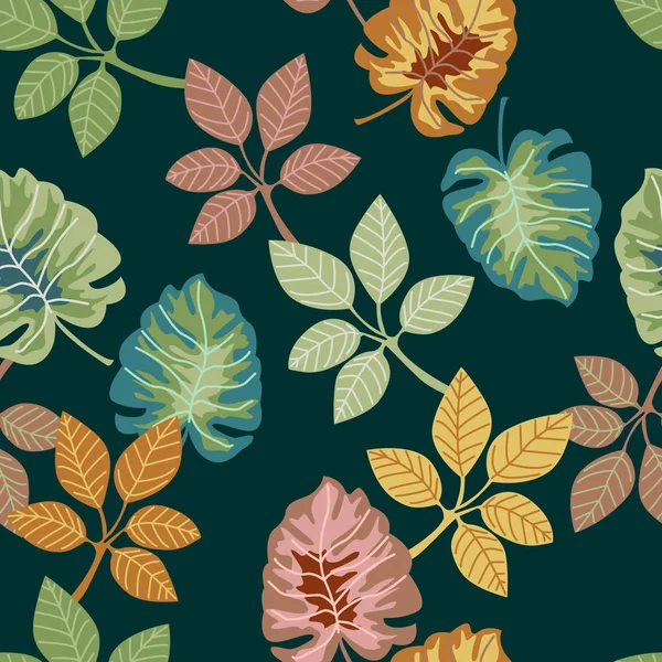 Plantas tropicales exóticas sobre fondo gris oscuro . — Vector de stock