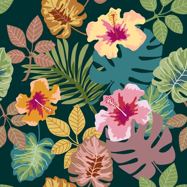 Plantas tropicales exóticas sobre fondo gris oscuro . — Vector de stock