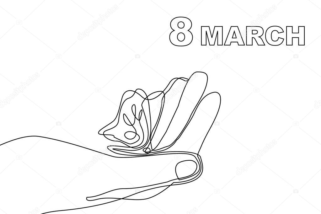 Happy International Women Day card. Hand with butterfly.