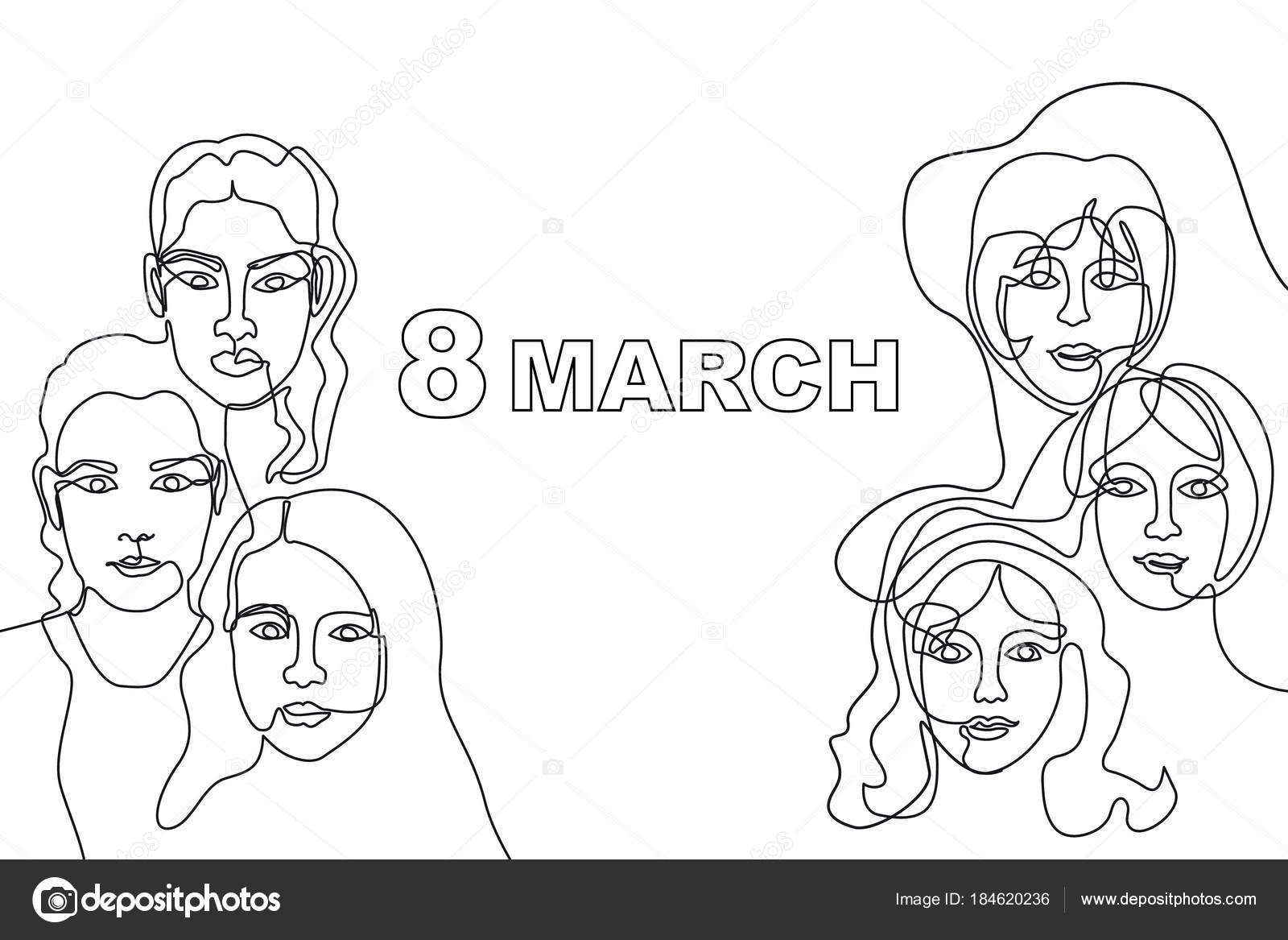 Happy International Women's Day card. Continuous line drawing ...