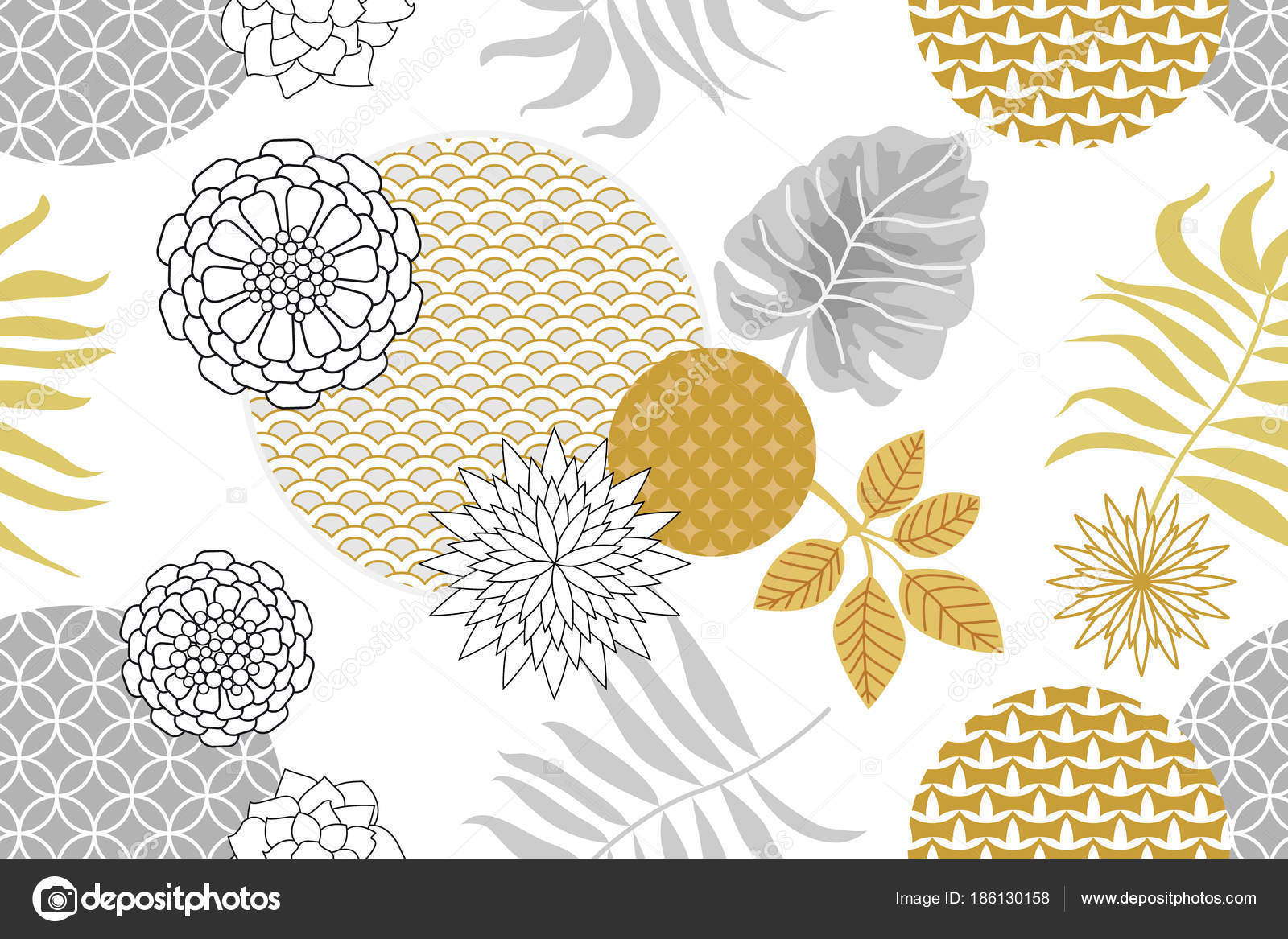 Golden And Silver Floral Pattern With Japanese Motifs Minimalism Style Stock Vector Royalty Free Vector Image By C Svetlanakononova 186130158