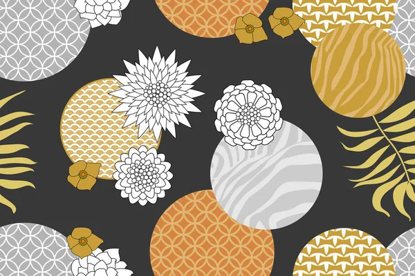 Golden och silver blommönster med japanska motiv. Minimalism stil. — Stock vektor