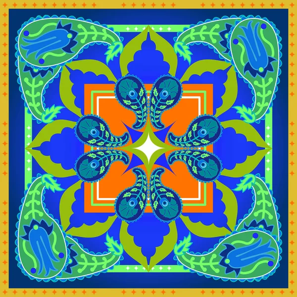 Krásné barevné kvadratických geometrický vzor paisley motivy. — Stockový vektor