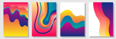 Renkli A4 kümesi sıvı şekillerle kapsar. Kitaplar, kartları, afişler, posterler için şablon. 