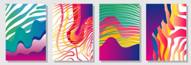 Renkli A4 kümesi sıvı şekil ve zebra şeritler ile kapsar. Kitaplar, kartları, afişler, posterler için şablon. 