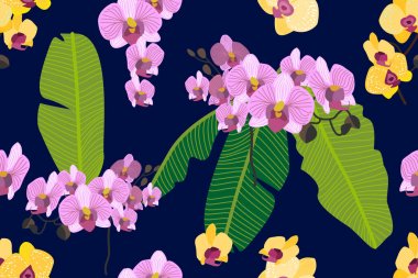 Renkli tropikal çiçek açan orkide ile yazdırma.