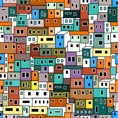 Colorful geometric pattern with urban motifs. clipart