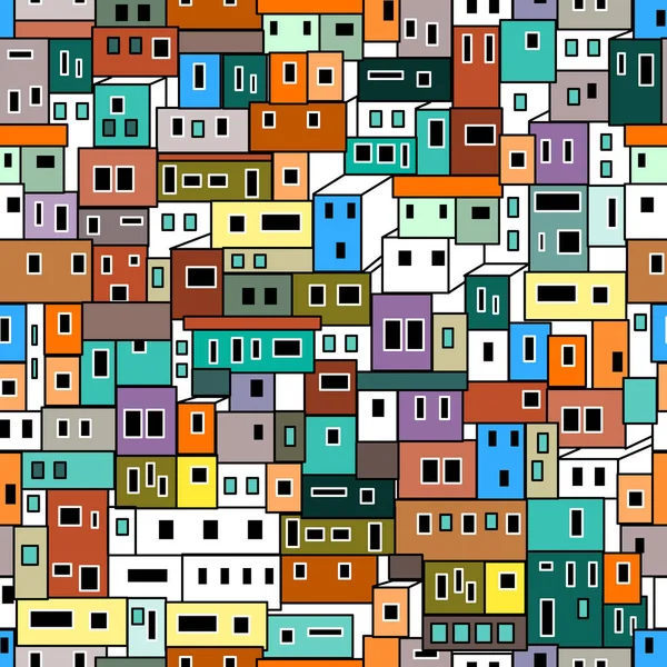 Padrão geométrico colorido com motivos urbanos . — Vetor de Stock