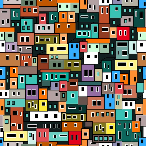 도시 모티브와 다채로운 기하학적 패턴. — 스톡 벡터